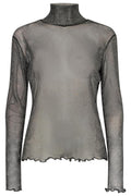 Mesh Ls High Neck Bluse | Schwarzer Lurex