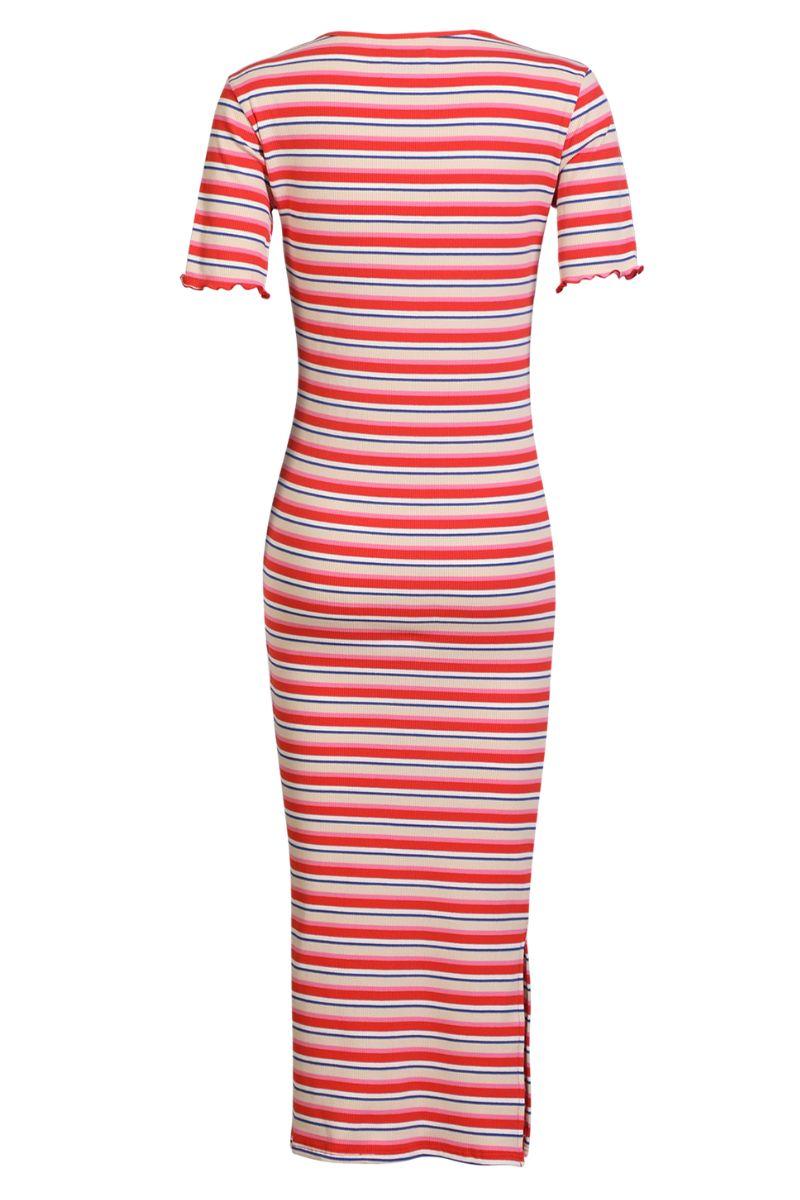 Natalia Ss Dress | Creme Orange Blue Stripe | Kjole fra Liberté