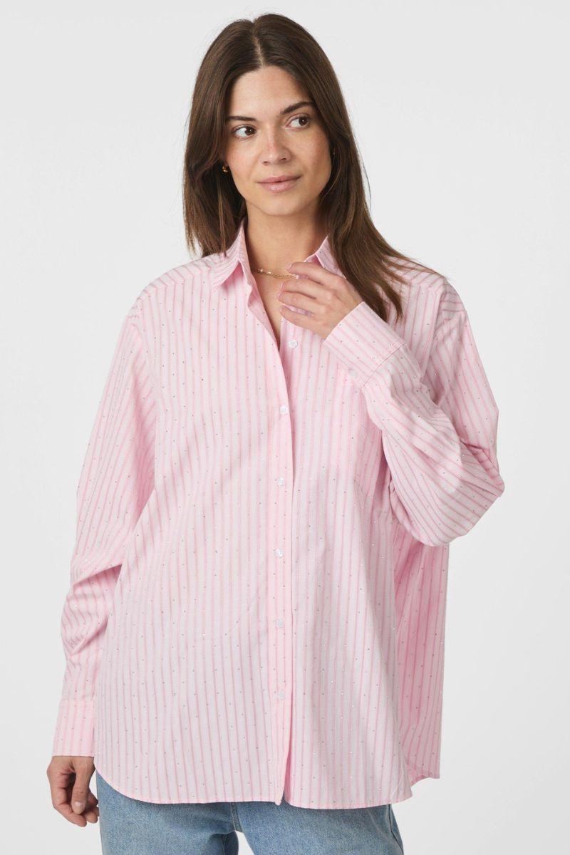 Dalma Soft Stripe Stone Shirt | Pink | Bluse fra Neo Noir