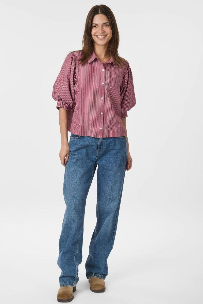 Etta Soft Stripe Stone Shirt | Dark Rose | Bluse fra Neo Noir