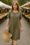 Kleid aus reinem Leinen | Kaki
