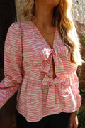 Manni Ls V-Ausschnitt Bluse | Bubblegum Zebra