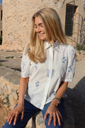 Flora Ss Bluse | Weiß Blau Blume