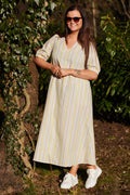 Martine Ss Kleid | Gelb Grau Streifen