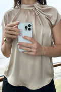 Drapierte Satinbluse Fleur | Dunkler Sand