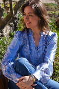 Massima Bluse mit Paisley-Bordüre | Hellblau