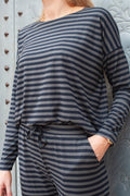 Alma Ls Top | Dunkelgrau Schwarz Streifen