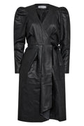 Phoebe Leder Wickelkleid | Schwarz