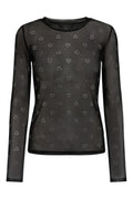 Mesh Ls Sparkle T-Shirt | Schwarzes Herz Diamant Punkt