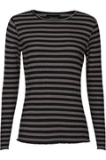 Natalia Ls Rundhalsbluse | Schwarz Dunkelgrau Gestreift