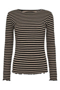 Natalia Ls Rundhalsbluse | Sesamschwarz gestreift