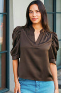 Roella schwere Satinbluse | Dunkelbraun