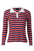 Natalia Ls Polobluse | Marineblau Rot Weiß Gestreift