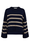Majacc O-Button Streifenstrick | Marineblau