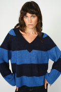 Taci Stripe Ls Strickpullover mit V-Ausschnitt | Maritimes Blau