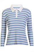 Natalia Ls Polobluse | Blau-Weiß-Rosen-Streifen