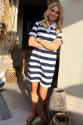 Polo SS Kleid | Marineblau Weiß Gestreift