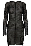 Mesh Ls Wrinkle Dress | Schwarz 