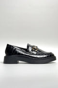 Loafer mit Kroko-Schnalle | Schwarz