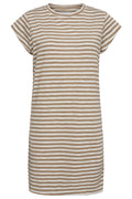 Ulla Stripe T-Shirt Kleid | Hellbraun Weiß Streifen