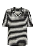Ulla SS Vneck Stripe T-Shirt | Schwarz Weiß Streifen