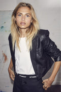 Phoebe Leder-Crop-Blazer | Schwarz