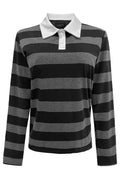 Poloshirt Ls | Dunkelgrau Schwarz Streifen