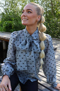 Elina Ls Bluse | Grau Schwarze Schleife