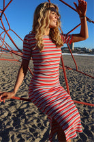Natalia Ss Dress | Creme Orange Blue Stripe | Kjole fra Liberté