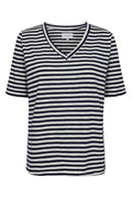 Ulla SS Vneck Stripe T-Shirt | Marineblau Weiß Gestreift