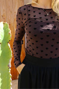 Mesh Ls Tshirt | Dunkelbraun Schwarz Flock Herz