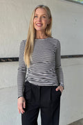 Natalia Ls Rundhalsbluse | Schwarz Creme S Streifen