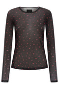 Mesh Ls T-Shirt | Schwarz Rote Herzen