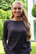 Natalia Ls Boxy Bluse | Schwarz Dunkelgrau Gestreift