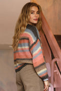 Casey Mehrfarbig Gestreifte Strickjacke | Zarte Koralle