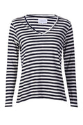 Ulla Ls Vneck Stripe Tshirt | Marineblau Weiß Gestreift