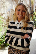 Poloshirt Ls | Cremeschwarz gestreift