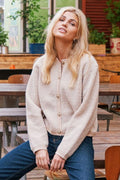 Flauschige Limo-Strickjacke | Sand