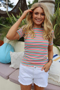 Natalia Ss Bluse | Mehrfarbig Orange Pink Streifen