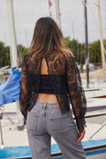 Bluse aus Spitze mit Blumenstickerei | Schwarz