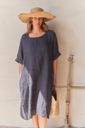 Kleid aus reinem Leinen | Marineblau