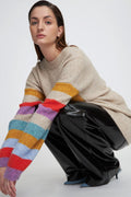Oversize-Pullover mit mehrfarbigen Ärmeln | Multi