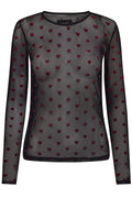Mesh Ls T-Shirt | Schwarz Rot Flock Herz