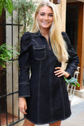 Asta V-Ausschnitt Kleid | Schwarzer Denim