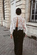 Bluse aus Spitze mit Blumenstickerei | Weiß