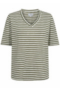 Ulla SS Vneck Stripe T-Shirt | Armeeweiß gestreift